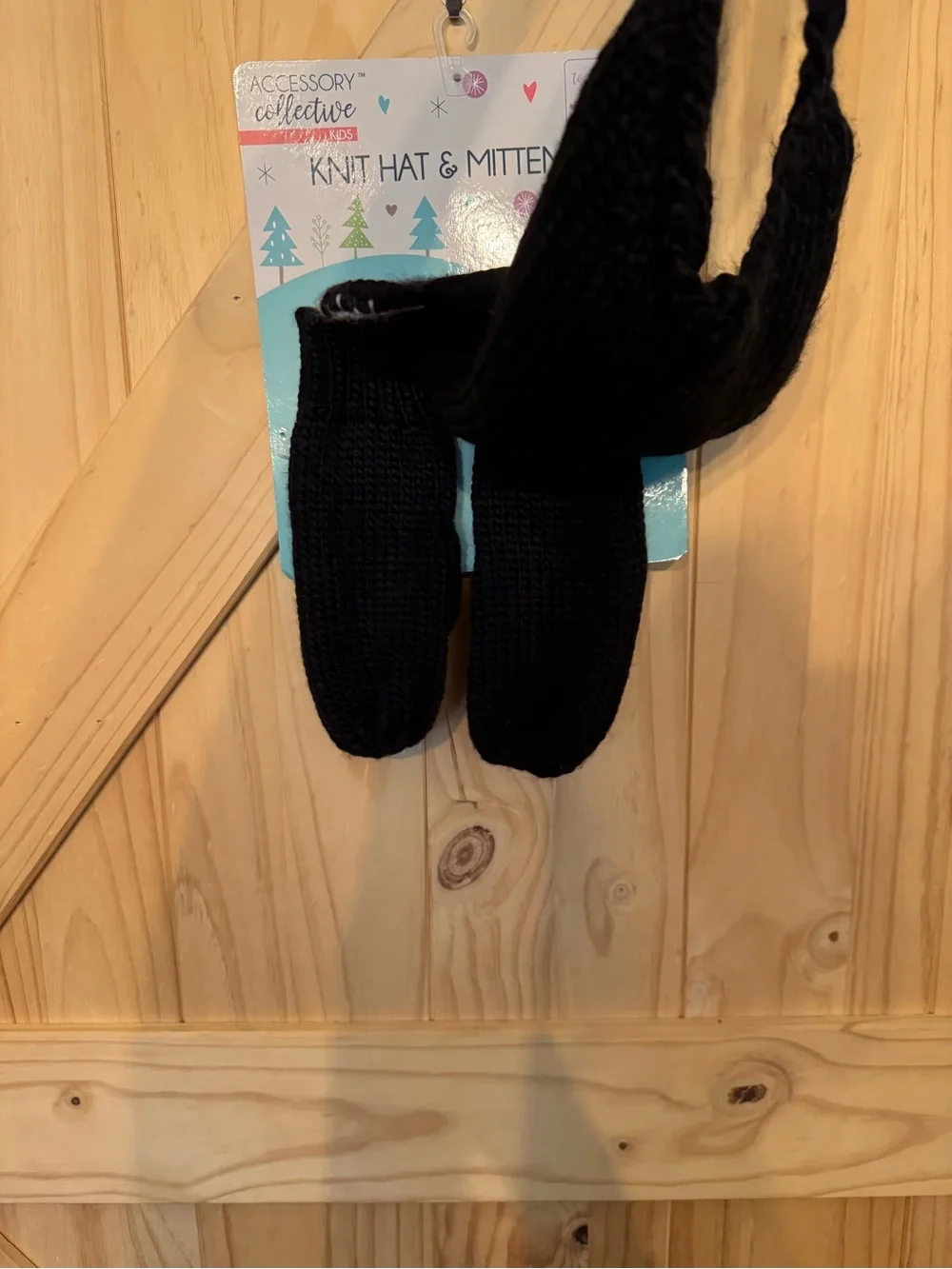 Target Black Knit Cat Ear Earflap Hat with Matching Mittens